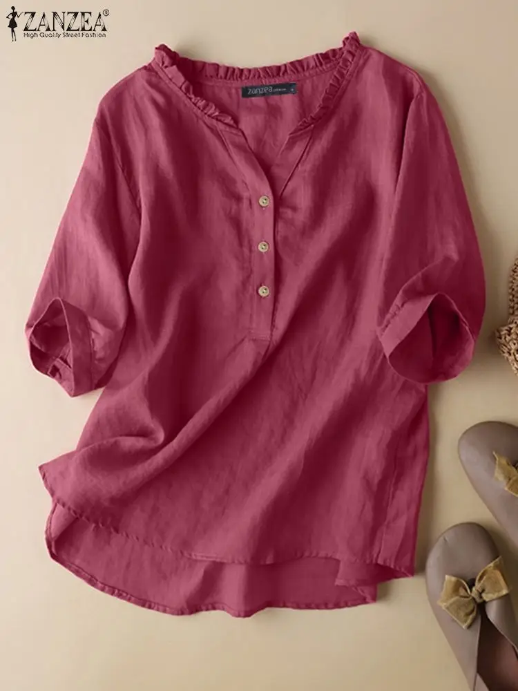 

Vintage Blouse 2023 ZANZEA Women Summer V Neck Half Sleeve Shirt Casual Ruffles Female Party Blusas Loose Cotton Tunic Tops