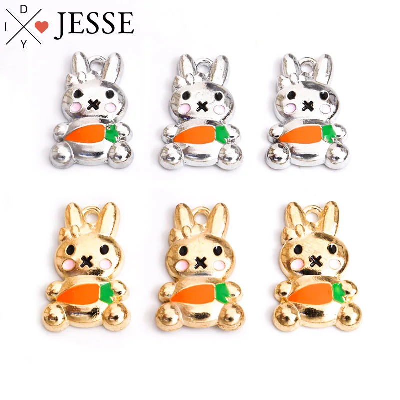 

10Pcs 13.8*21.4mm Cartoon Rabbit Carrot Charms Cute Animal Pendant Fit Making DIY Pendants Necklaces Keychain Jewelry Findings