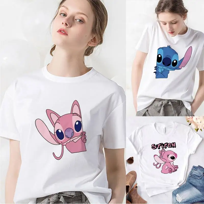 

Disney Funny Lilo Stitch Love BBF T Shirt Women Loungefly Clothes Tshirt Hipster America Fashion Vacation Edgy
