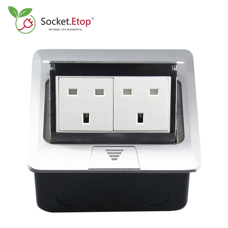 

All Aluminum Panel UK Plug Embedded 2 Way Electrical Ground Outlet Pop Up Hidden Floor Socket Customized Available