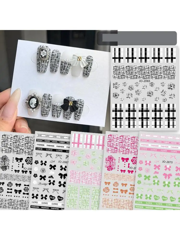 

1Pcs 3D Nail Sticker Fashion Check Bow Stickers For Nail Decals Self-adhesive Stickers For Luxury Pattern Nail Art Decoration