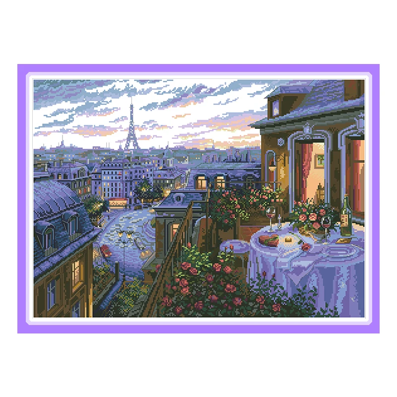 

Dreamy Paris Night Cross Stitch Kits Embroidery Needlework Set 22CT 25CT 14CT Cross-stitch Pattern Canvas Sewing Craft Home