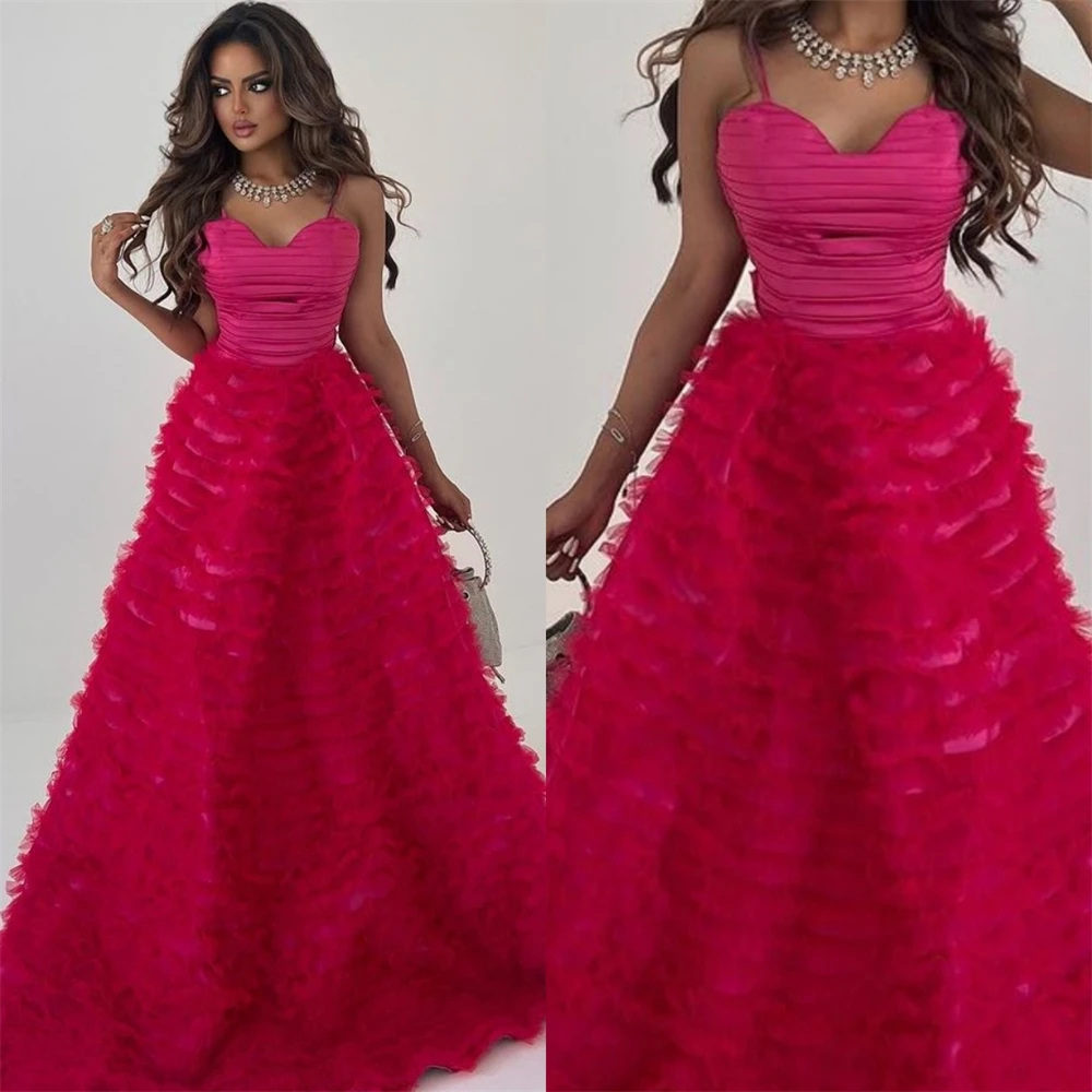 

Prom Dresses High Quality Spaghetti Ball gown Quinceanera Flowers Fold Chiffon Occasion Evening Gown فساتين نسائيه سهره