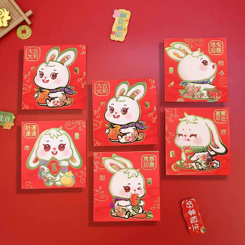 

6Pcs Chinese New Year 2023 Rabbit Red Envelopes Spring Festival Red Pockets Gift