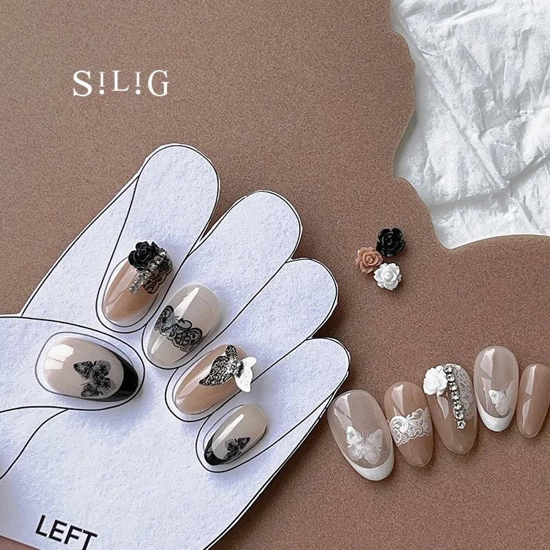 

Lace Embossed Stickers for Manicure 3D Japanese Style Black White Ultrathin Nails Stickers Wedding Nail Art Decorative Decals