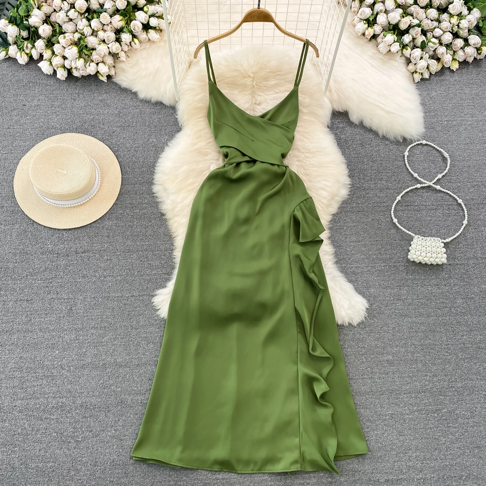 

Женское летнее платье-миди без рукавов, с высокой талией