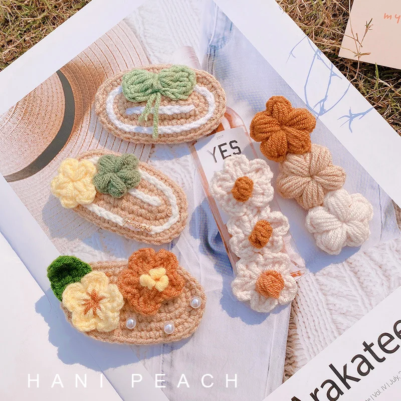 

1 Pcs Rixi milk tea Ins Hand-knitted Hair Clips for Children Women Kids Snap Hair Clamp Pins Hairpins BB Barrettes Baby Girl
