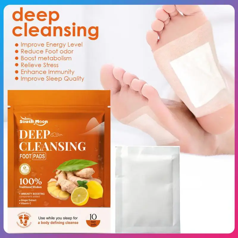 

10Pcs Ginger Detox Foot Patches Detoxification Pads Body Toxins Cleansing Stress Relief Improve Sleep Feet Stickers Feet Care