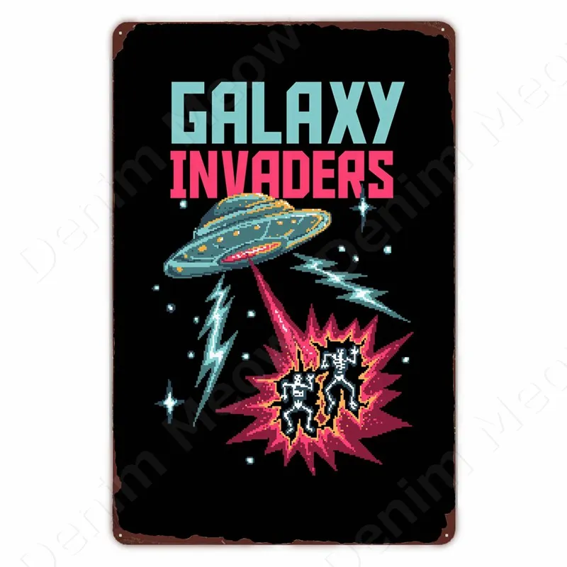 

Classic Pixel Games Vintage Retro Metal Tin Sign Old Games Art Poster Space Pixel Game Plaque for Home Room Club Bar Wall Decor