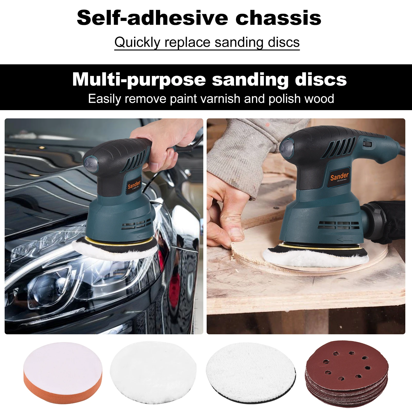 300W Random  Orbit Sander 6 Variable Speeds 20 Sanding Discs Sponge Wool Disc Tool for Woodworking Sanding Detailing Finishing