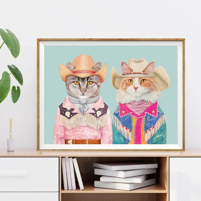Красочный постер Родео два кота ковбойский холст картина эстетическое настенное