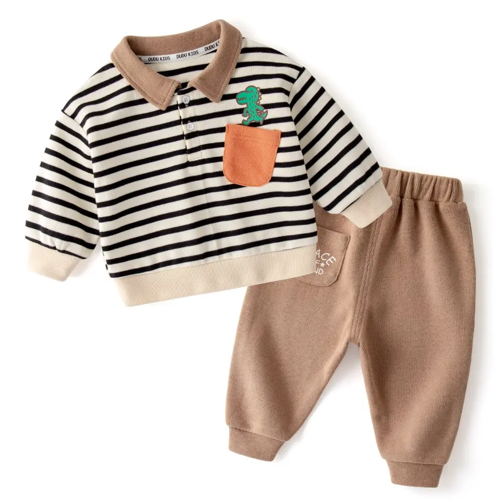 

100% Cotton Long Sleeve Pullover Baby Autumn Suit Cute Tops Childrens Spring Clothes Sweater Pants Two-Piece Causal Style