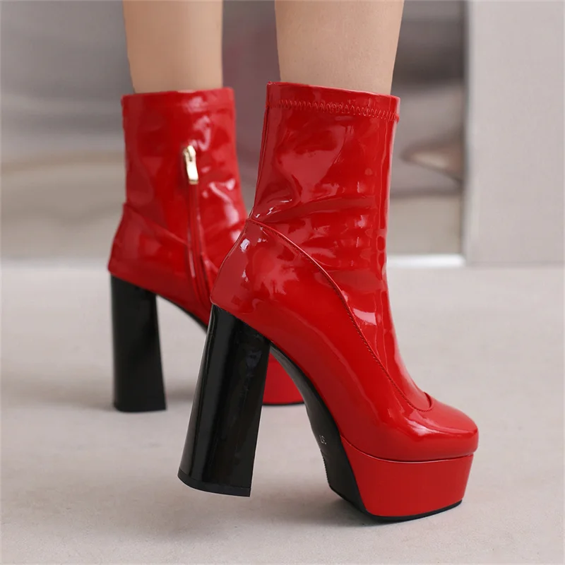 

Women Boots 2023 Winter Fashion Punk Platform High Heels Size 50 Women Shoes Lacquer Finish Elegance Ankle Boots Dropshopping