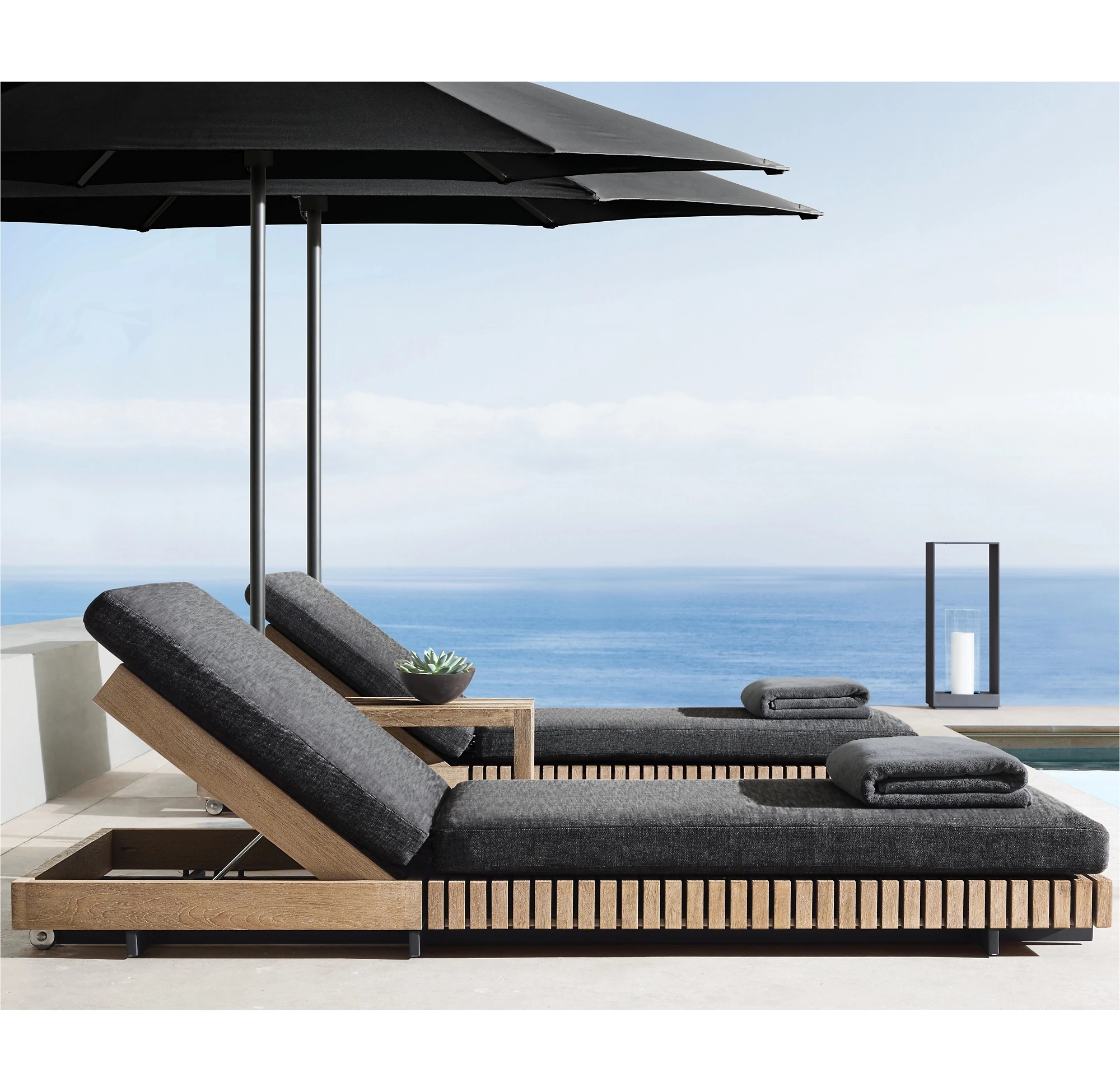 

Outdoor leisure teak sofa bed garden garden furniture with cushion modern style lying bed sun bed