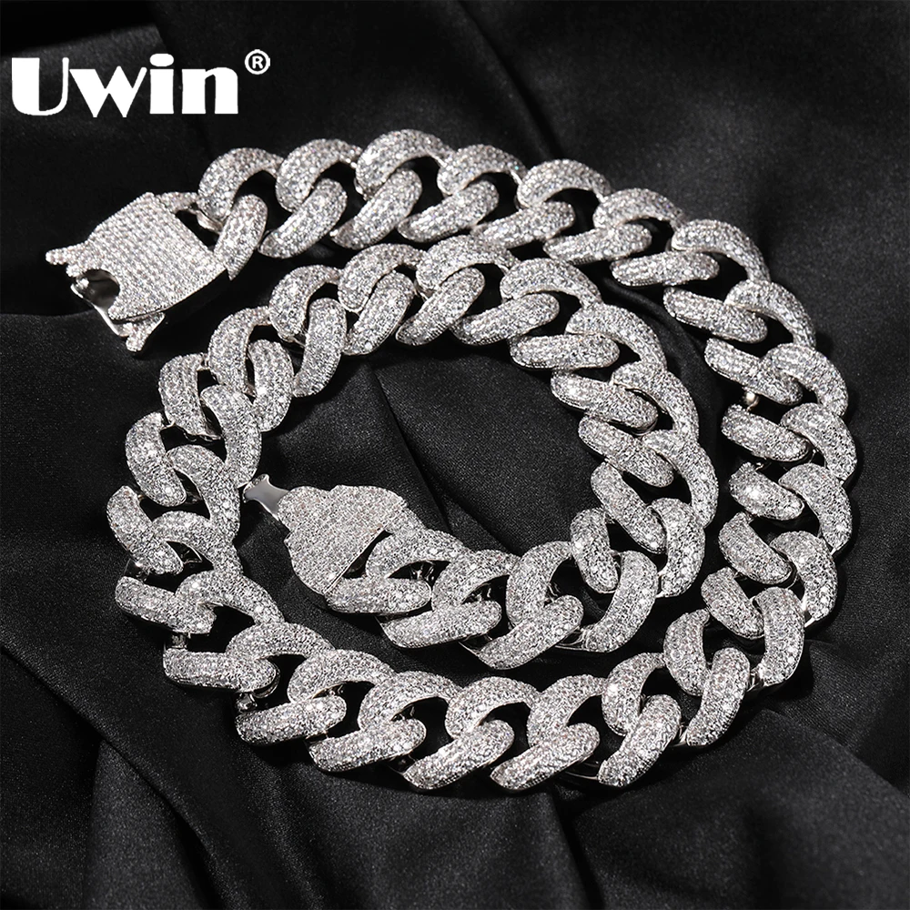 

UWIN 20mm Miami Cuban Chain Necklaces for Men Heavy Iced Out CZ Stones Link Chain Bracelet Hip Hop Jewelry for Gift