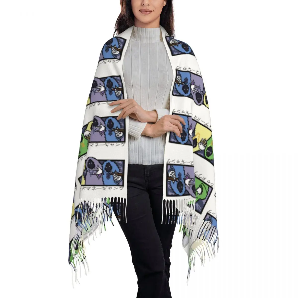 SHADOW WIZARD MONEY GANG Pixel Art Шарф Шарфы с кисточками для женщин Мягкие теплые шали и