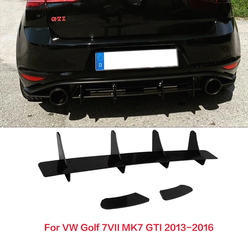 

Glossy Black Car Rear Bumper 4 Fins Diffuser Rear Side Splitters Spoiler Lip For VW Volkswagen Golf 7 VII MK7 GTI 2013-2016 ABS