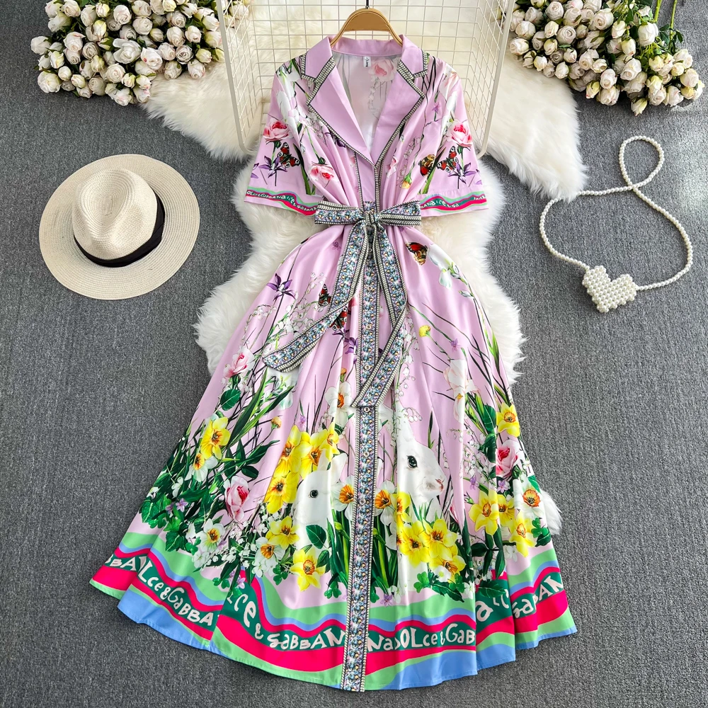 Женское милое розовое платье-рубашка Clothland с цветочным принтом, милые летние повседневные офисные платья миди QC344