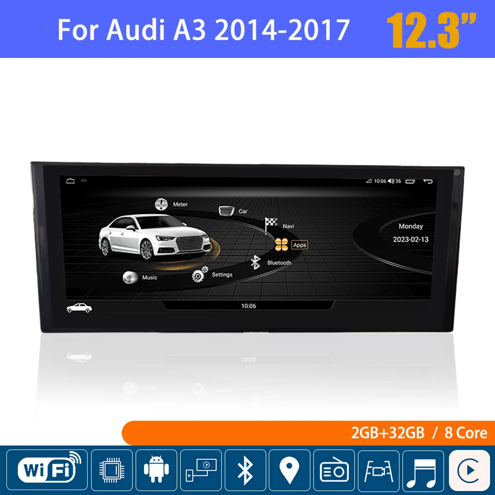 

12.3" For Audi A3 Car Video Player Android Touch Screen Car Carplay Monitor Multimdia Player Speacker Radio Navi Stereo
