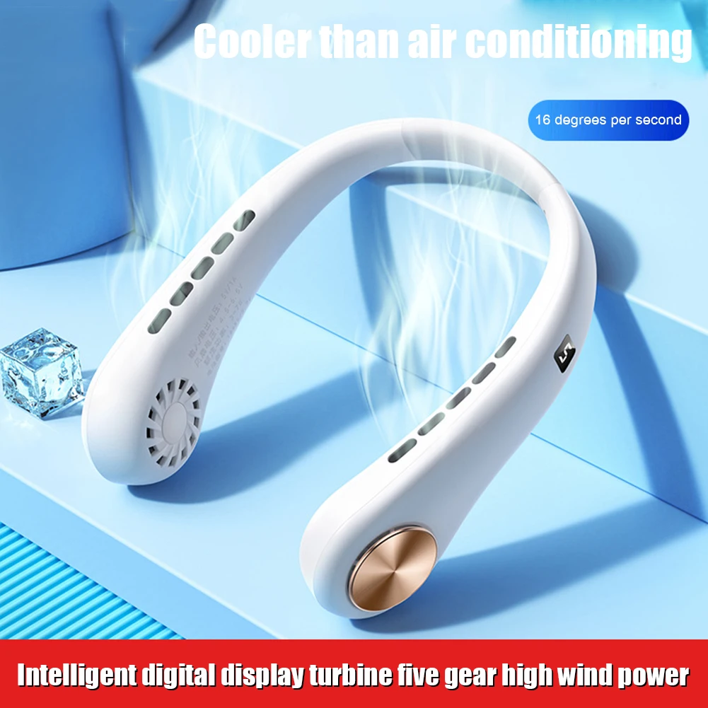 

Portable Mini Neck Fans LED Digital Display Bladeless Fans USB Rechargeable Hanging Neck Fans Air Cooling Wearable Neckband Fans