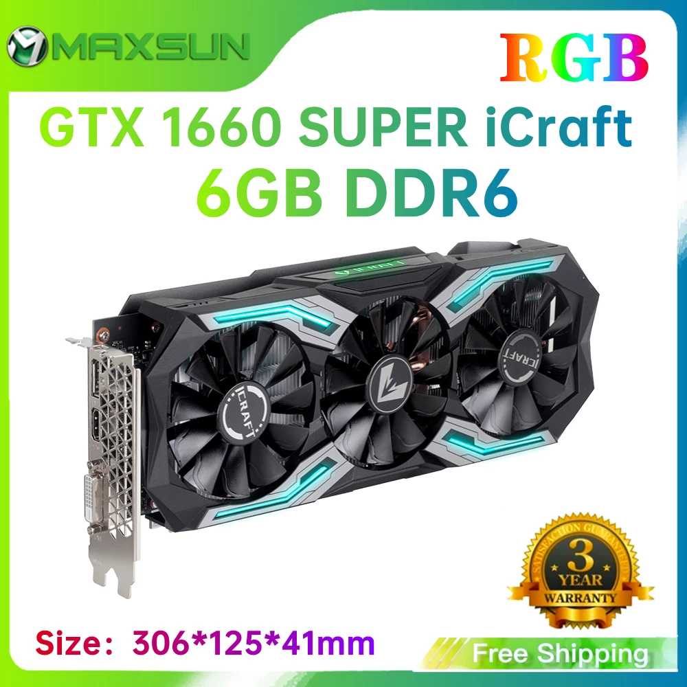 Видеокарта MAXSUN GTX 1660 Super iCraft 6 ГБ GDDR6 GPU игровая 12 нм RGB подсветка 192 бит видеокарта