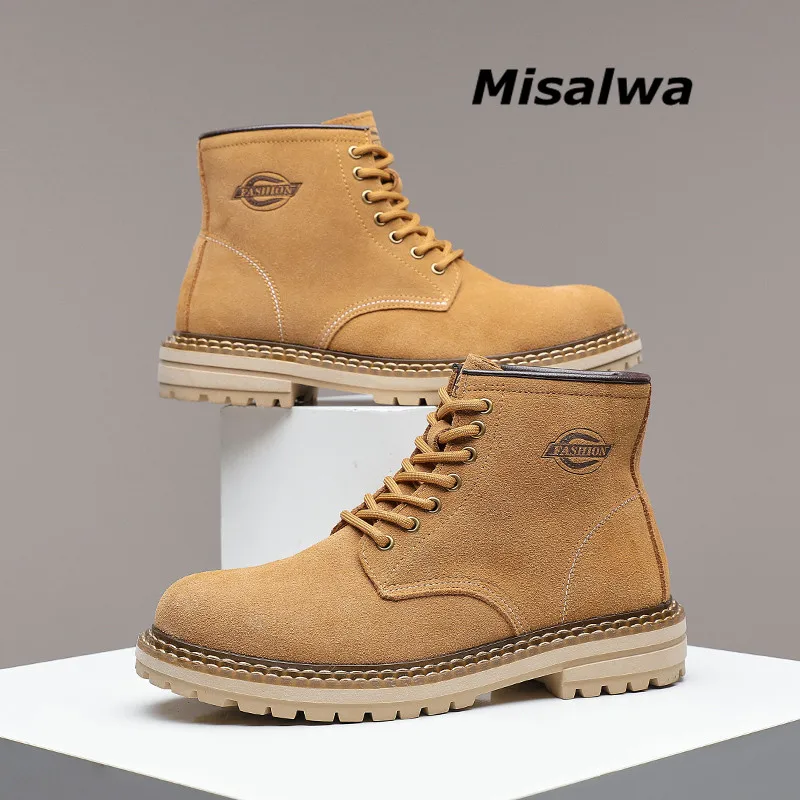 

Misalwa Spring / Winter Leather Male Boots British High Top Short Boots Mid Top Desert Men Work Boots Suede Yellow Boots Male