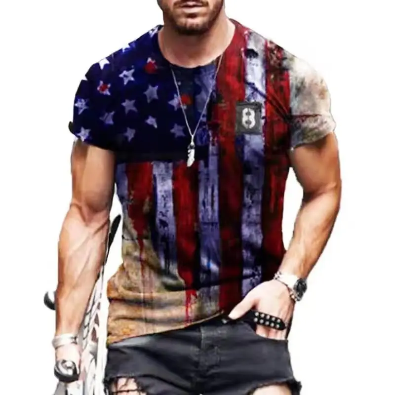 

Heren T-shirt Amerikaanse Vlag Print T-shirt Zomer Ronde Hals Cool Muscle Streetwear T-shirt Heren Camiseta