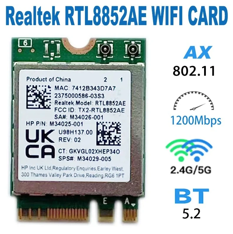 Фото Беспроводная сетевая карта NN 2026 Rtl8852Ae M34026 001 Wi-Fi 6 двухдиапазонная 2.4G/5G 802.11ac/ax MU-MIMO Bluetooth 5.2 для настольных ПК и ноутбуков №1