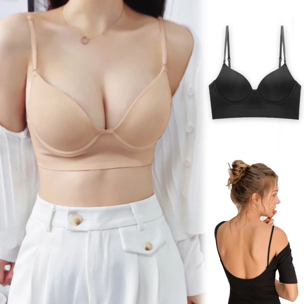 Women Invisible Bra Open Back Bralette Backless Brassiere Sexy Top Underwear Push Up Lingerie Thin Cup Halter Bras Comfort BH