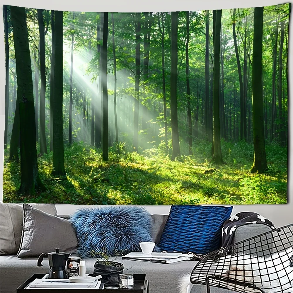 

1 шт. Солнечный лес гобелен настенный природный пейзаж эстетическое украшение комнаты, Бесплатная установка посылка