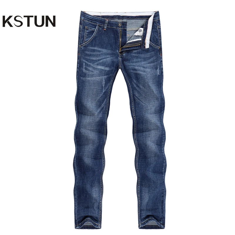 

KSTUN Jeans Men Summer 2022 Thin Blue Slim Straight Denim Pants Casual Fashion Men's Trousers Full Length Cowboys Man Homme Jean