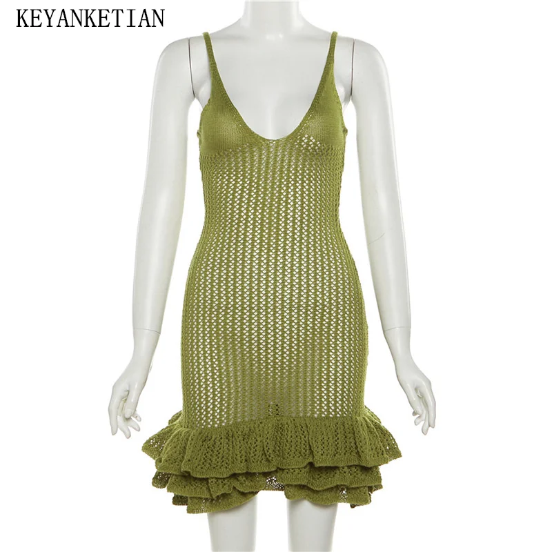 

Трикотажная Сексуальная хипстерская прозрачная блузка KEYANKETIAN с глубоким V-образным вырезом и открытой спиной без рукавов облегающая полуночная Клубная одежда