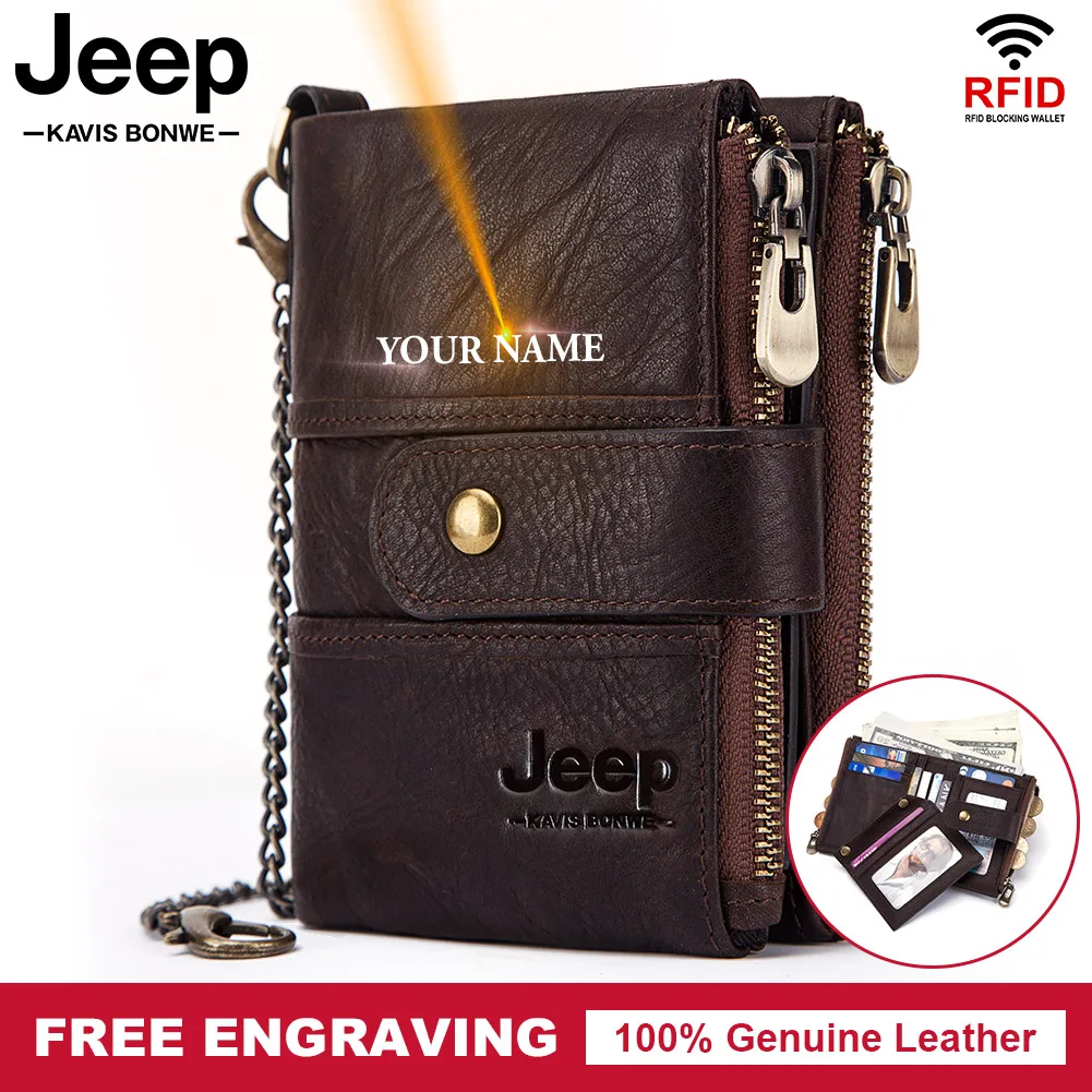 

Genuine Leather Men Wallets Luxury Brand RFID Credit Card Holder Vintage Hasp Zipper Male Coin Pocket Short Clutch Portomonee