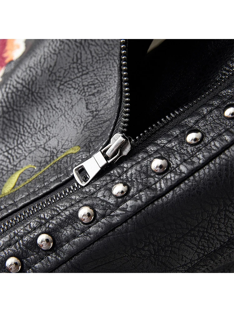 FTLZZ женская кожаная куртка в стиле ретро панк уличная Байкерская байкерская из