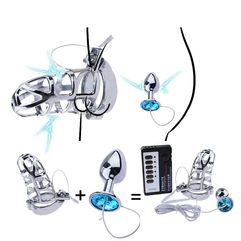Электрическое удар замок целомудрия Мужской пенис сетка устройства набор клетка