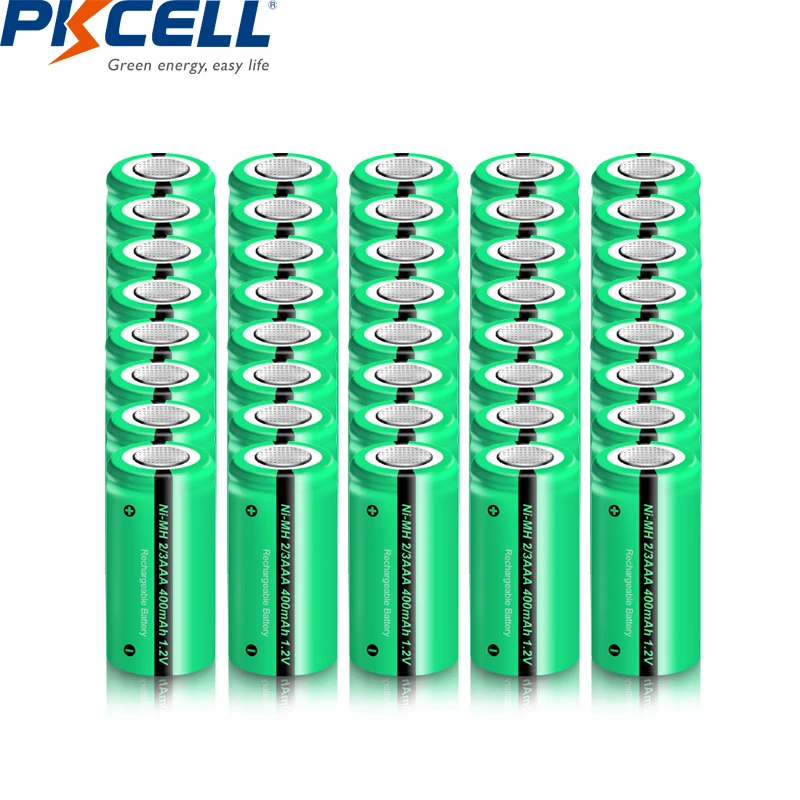 

50pcs PKCELL 2/3 AAA battery 400mAh 1.2V 2/3AAA NI-MH Rechargeable Battery NiMh 2/3aaa Batteries Industrial flat top Wholesale