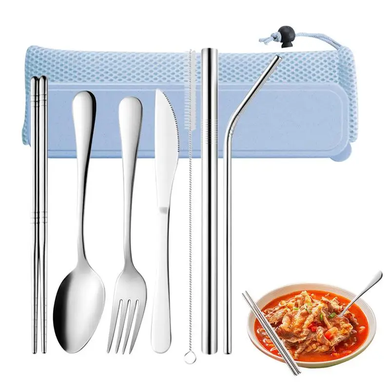 

Набор многоразовых столовых приборов из нержавеющей стали, дорожный набор столовых приборов, ложка, вилка, палочки для еды, портативный приблизительный набор