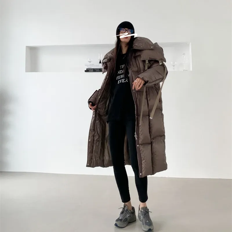 Thick Hooded Long Down Jacket Women High Quality 95% White Duck Down High Street Autumn/Winter Fashion Design Coat Women