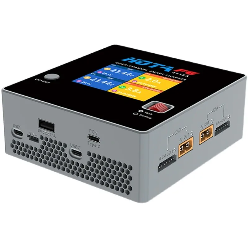 HOTA F6 4-канальное умное зарядное устройство DC1000W 4*15A для Lipo LiIon NiMH с дистанционным