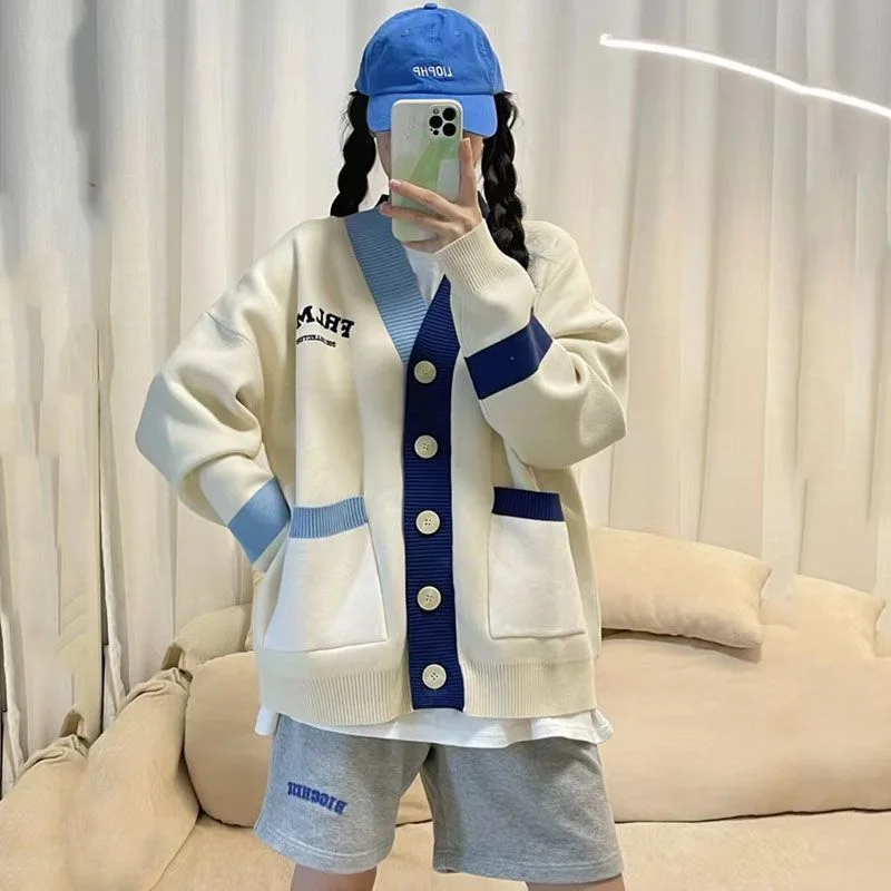 New High Quality Korean Fashion Cardigan Women's Sweater Long Sleeve Top Oversized Sweater Cute Kawaii Sweater Coat Women