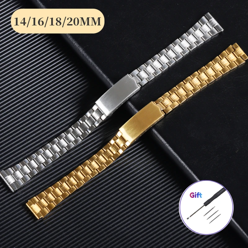 

Stainless Steel Watch Strap 12 14 18 20mm Universal Watch Band Metal Bracelet Replacement Folding Buckle Men Watches Accessories