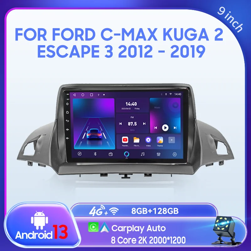 QSZN для Ford C-MAX Kuga 2 Escape 3 12-19 2din Android 13.0 Автомобильный радиоприемник Мультимедийный