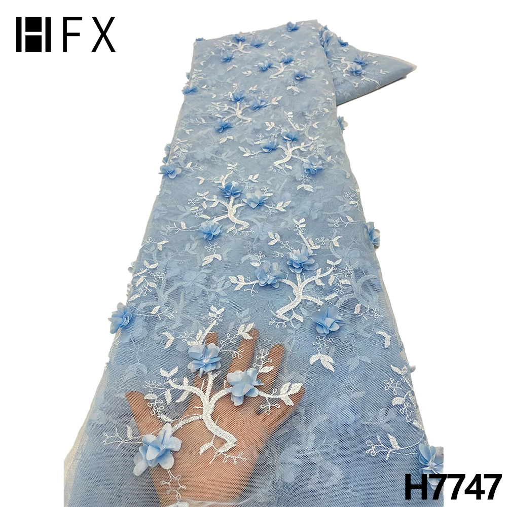 

HFX French 3D Flowers Lace Fabric 2022 Embroidery Groom Nigerian High Quality african Lace Fabric For Wedding Bridal dress 7747