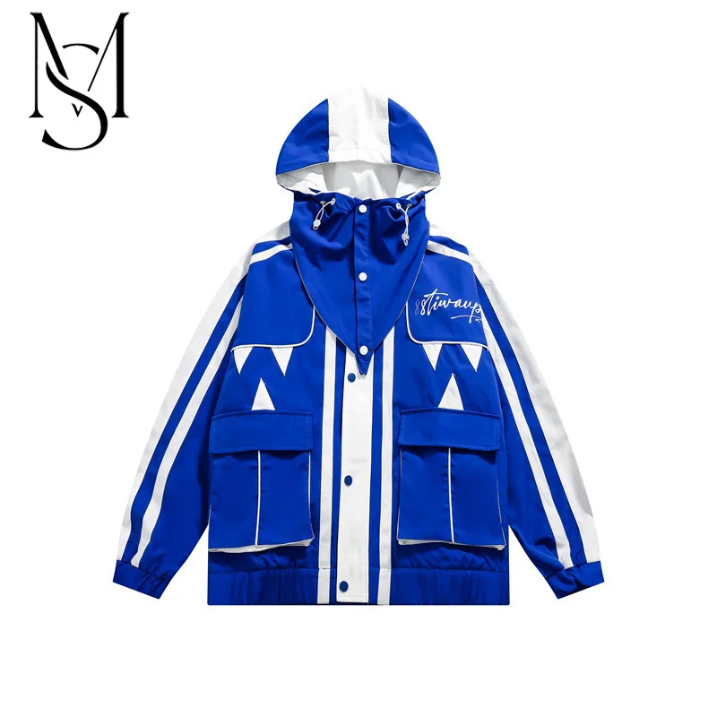 

Autumn style American fashion brand cityboy color contrast large pocket hooded jacket Men's ins trend loose bf jacket