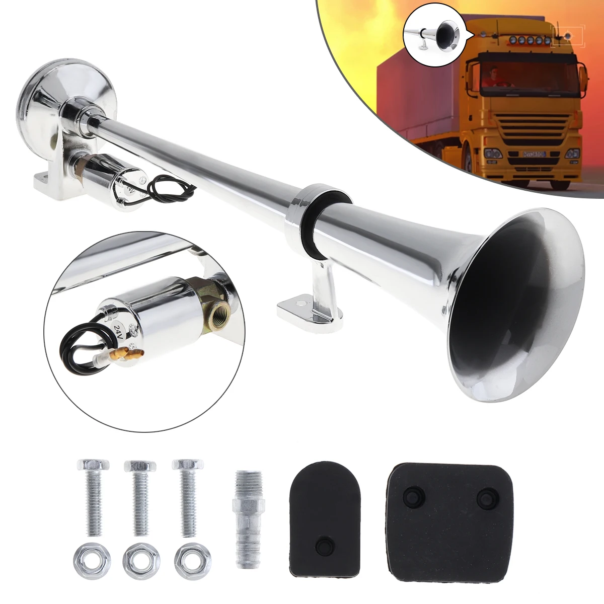 

17-дюймовый 12 В/24 В 150 дБ супер громкий одиночный труба автомобильный звуковой сигнал с пневматическим приводом для грузовика, лодки, поезда, грузовика, мотоцикла, грузовика