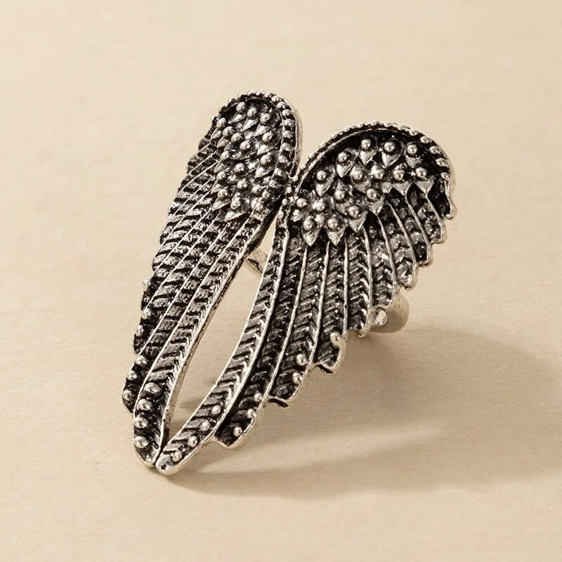 Retro Silver Angel Wing Women 's Ring Punk Geometry Alloy Simple United Midi Ring Gothic Creative Jewelry
