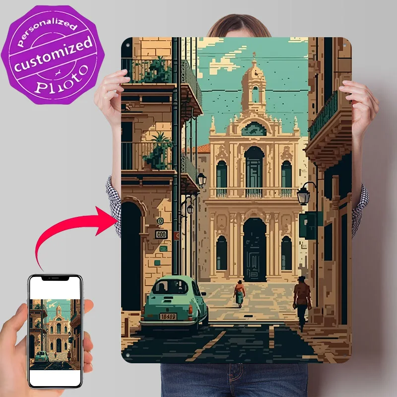 Фото Металлический 3D-постер Lecce Pixel Art с индивидуальным текстом, винтажные жестяные таблички для декора игровой комнаты, украшения для дома мужчин №1