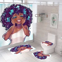 african girls shower curtains set 4 piece bath set explosive hairstyle poster toilet cover set absorbent anti slip floor rugs