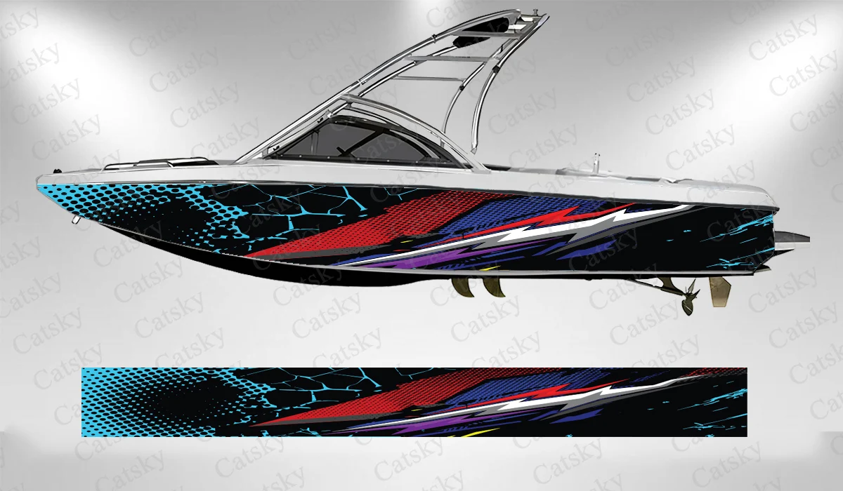 Абстрактные геометрические синие полосы красная наклейка с рисунком лодки