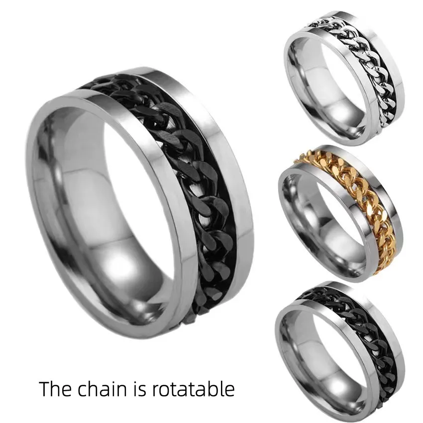 

2022 New Men's Titanium Steel Chain Rotating Ring Rotating Decompression Jewelry Beer Bottle Opening Ring Exquisite Gift For Men